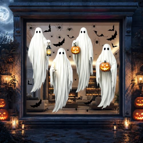 Large Halloween Window Clings - Ghost, Bat & Spider Decals for Glass
