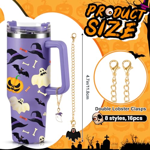 Halloween Tumbler Charms Set - 8 Metal Drink Cup Decorations with Chains