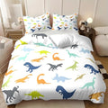Twin Size Colorful Dinosaur Duvet Cover Set for Kids Bedroom - White 68x86