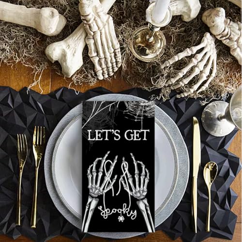 Halloween Paper Napkins 50Pcs Black Cobweb Skeleton Scary Theme 4.3x7.9 Inches
