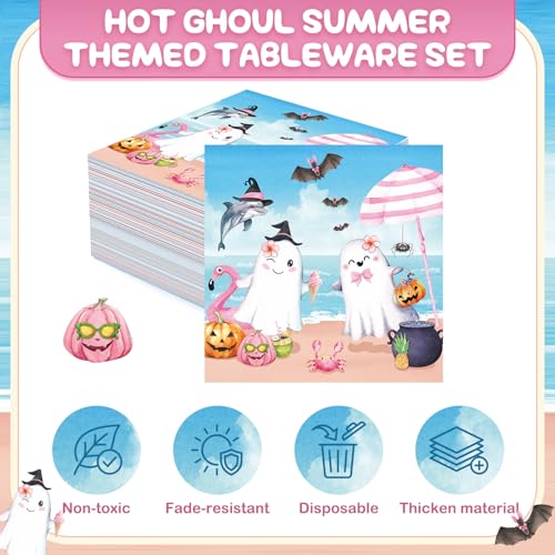 Halloween Summer Beach Party Tableware Set for 50 Guests - Plates, Napkins, Cutlery