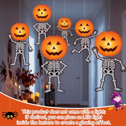 Halloween Pumpkin Lanterns and Skeleton Hanging Decorations - Spooky Party Decor