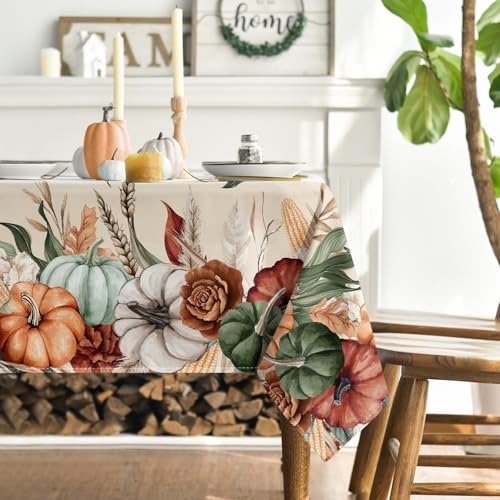 Horaldaily Fall Tablecloth 60x84 Inch Rectangular Flower Autumn Harvest Beige