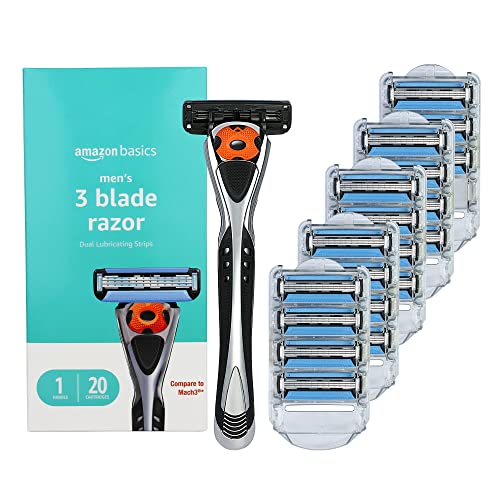 Men's Shaving Razor Set with 20 Cartridges & Handle – Motion Sphere Pivot & Lubrication, 21 Piece Set, Black (Variation of THIS listing)