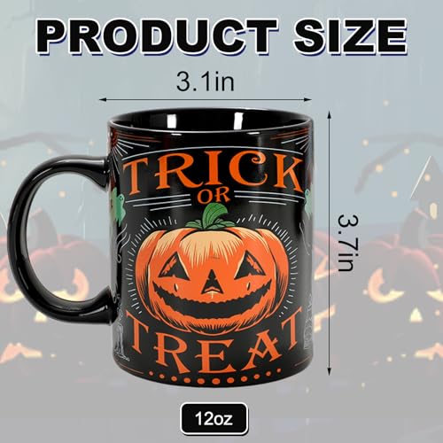 Halloween Ceramic Mug Set - Spooky Pumpkin Black Cat Ghost Skeleton 12oz Coffee Cups