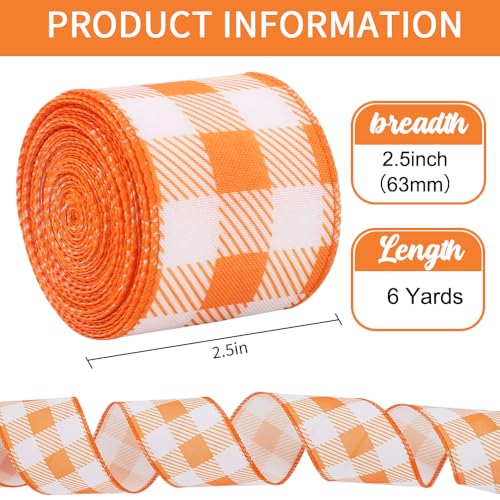 Orange Plaid Burlap Wired Ribbon - 2.5 Inch, 6 Yards, Spring & Easter Decoration