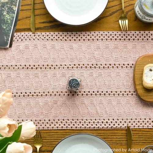 Pink Woven Farmhouse Table Runner 12x60 Inch - Artoid Mode