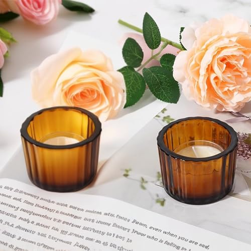 Amber Tealight Candle Holder Set of 24 - Thick Glass Votive & Party Decor