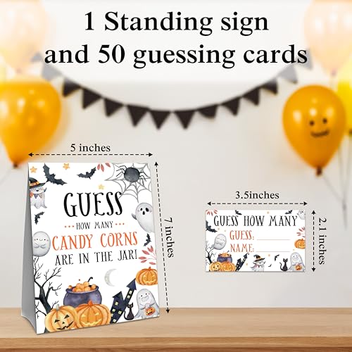 Halloween Candy Corn Jar Guessing Game Sign with 50 Cards - Spider Web Variation