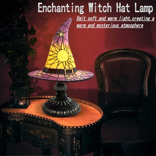 Purple Witch Hat Lamp - Handmade Gothic Fantasy Desk Light, Mysterious Bedroom Decor