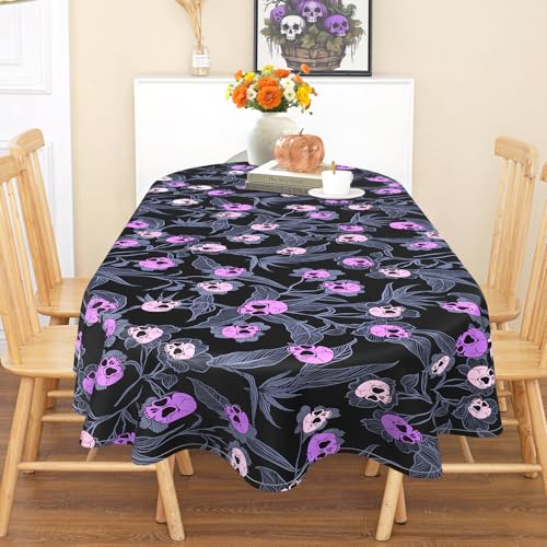Halloween Skull Tablecloth 60x84 Inch Oval Waterproof Gothic Decor - Variation 05