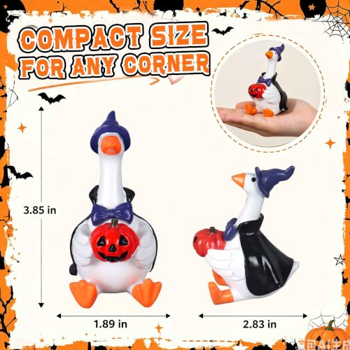 Halloween Indoor Mini Desk Goose Figurine with Witch Hat & Pumpkin - Halloween Decorations