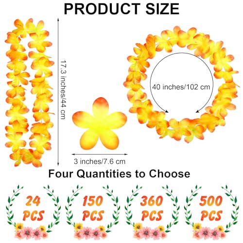 360 Pieces Hawaiian Leis Necklace - Colorful Tropical Flower Garland for Parties & Luau