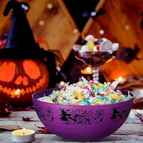 Halloween Candy Bowls Set - Plastic Trick or Treat Serving Bowls, 3 Pieces, Purple Web Design - Web Variation