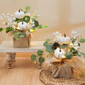 Autumn Fall Decorations Set with Pumpkins Eucalyptus & LED Lights for Thanksgiving & Table Centerpieces