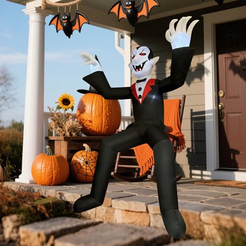 10ft Giant Sitting Vampire Inflatable Halloween Decoration with LED Lights - Outdoor Yard & Party Prop