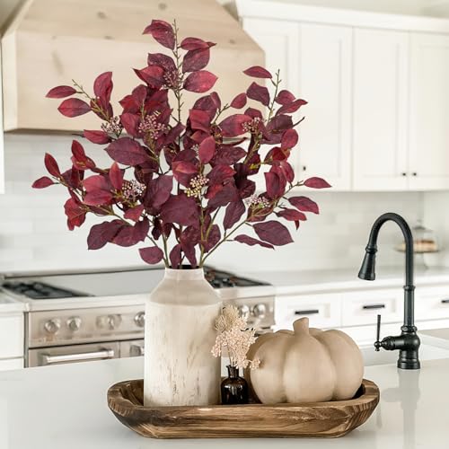Artificial Burgundy Fall Euonymus Leaves Stems with Flower Seeds - 3 Pcs, 32 Inches