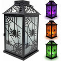 Halloween Candle Lantern with Spider Web Design - Indoor & Porch Decor, Spooky Spider Variation