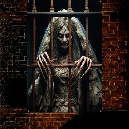 Halloween Prison Bride Window Decoration 31x47 Inch Spooky Scene Cover