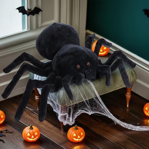 Giant Spider Plush Pillow - Halloween Decor 31.5 x 19.7 Inches - Black