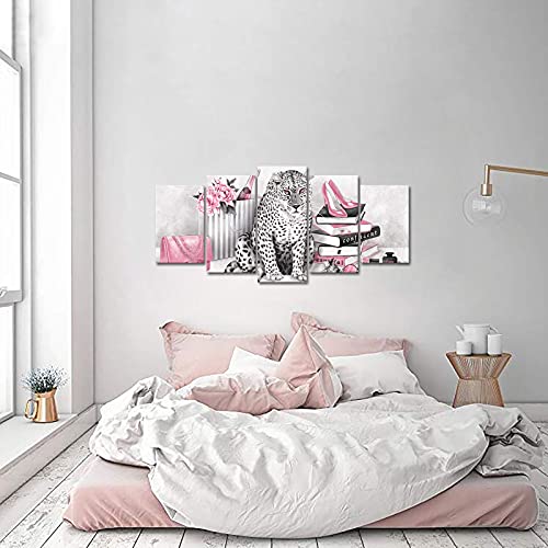 Pink Leopard Canvas Wall Art Prints for Woman Bedroom Girl Gift - L50 x H24 Variation