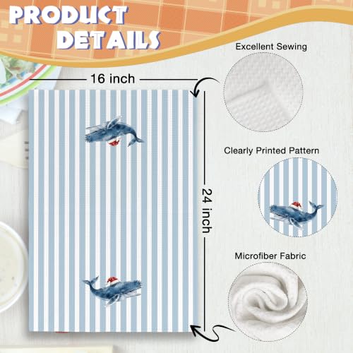 Whale Ocean Blue Stripe Christmas Kitchen Towels 16x24 - Variation 35