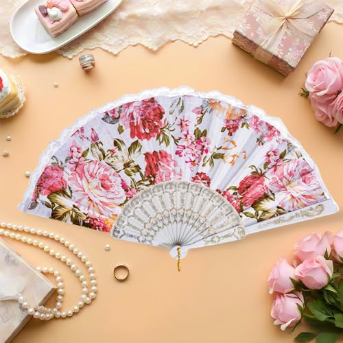 White Large Folding Silk Hand Fan - Elegant Chinese Rave Renaissance Fan for Festival & Dance - 20 Pack