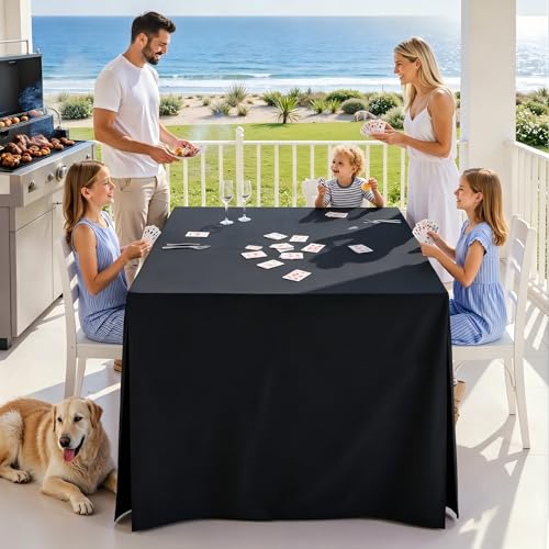 Fitted Square Tablecloth - 34x34 Inch Waterproof Polyester for Card Games & Parties - Black