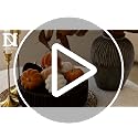Mini Fall Pumpkin Decor Set of 12 - Velvet Pumpkins in Orange, Black, Khaki & White with Silver Stems