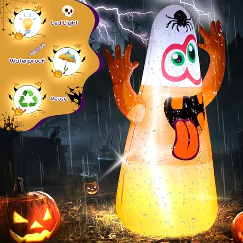 4FT Inflatable Ghost Decoration with LED Lights for Halloween Yard Outdoor Indoor