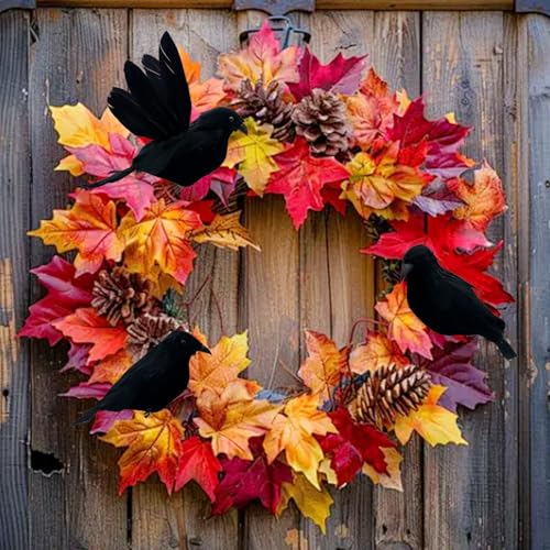 2pcs Black Feathered Crows Halloween Decorations Realistic Ravens Birds Clip-On