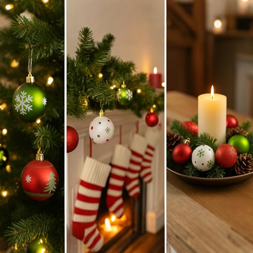 46 Pack Christmas Tree Ornaments Set - Shatterproof Holiday Decorations with Star Toppers