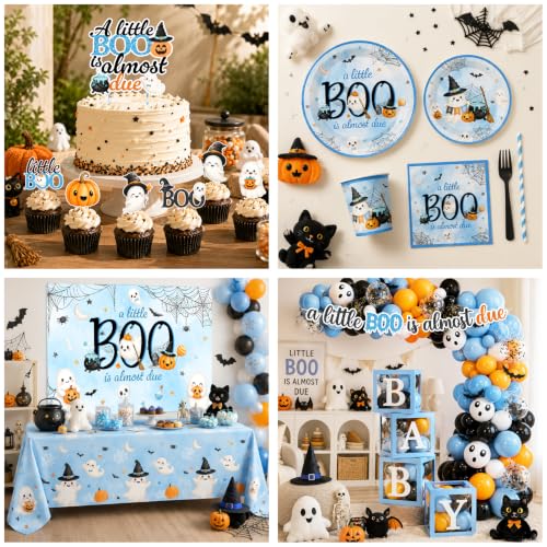 Blue Halloween Baby Shower Decorations Set - Includes Plates, Banner, Balloons & More
