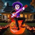 8 Ft Halloween Inflatable Skeleton Pumpkin Guitar with LED Lights for Outdoor Lawn Decor