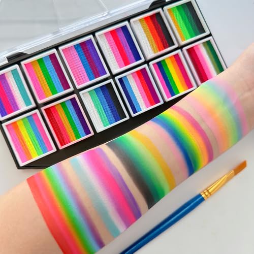 12-Panel Water-Activated Face & Body Paint Palette - Non-Toxic Rainbow Makeup for Halloween & Events