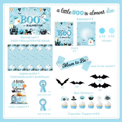 Blue Halloween Baby Shower Decorations Kit with Balloon Arch and Party Supplies