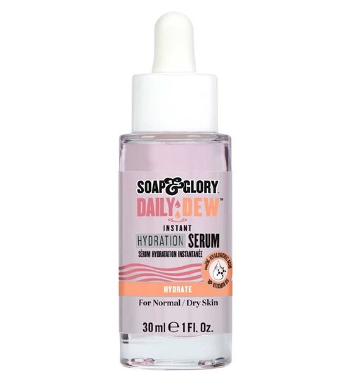Soap & Glory Daily Dew Instant Hydrating Face Serum - Thirst Quenching Vitamin B5, Rosewater + Hyaluronic Acid Serum - Lightweight, Fast Absorbing Vegan Moisturizing Treatment (30ml)