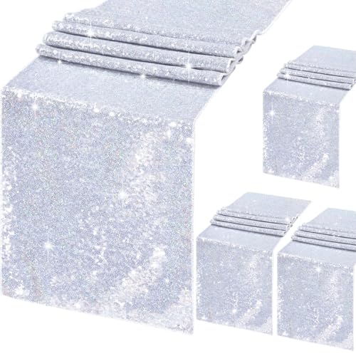 4 Pack Silver Sequin Table Runners 12x72 Inch Sparkly Wedding Party Decor - Variation of THIS listing