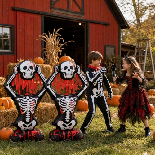 Giant Self-Standing Halloween Skeleton Balloon 3.8FT with Bloody Skull Design - 2 Pcs