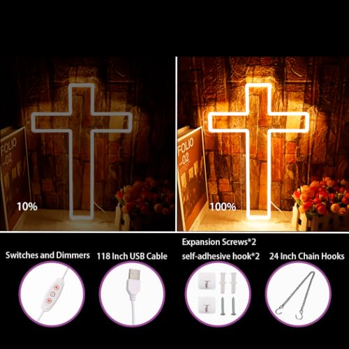 Neon Cross Sign for Bedroom Wall Decor - Jesus Christ Neon Light