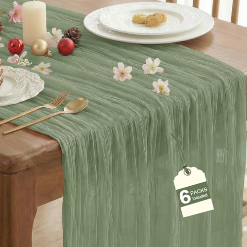 10Ft Sage Green Cheesecloth Table Runner for Birthday Party & Home Decor - 6 Pack