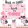 Halloween 3rd Birthday Decorations Kit for Girls Pink Black Ghost Balloons Banner Cake Topper