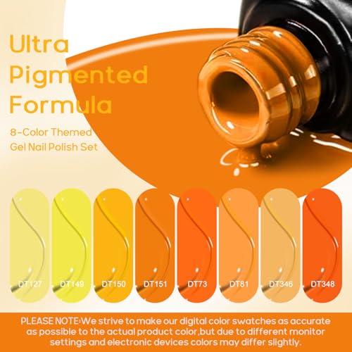Orange Gel Nail Polish Set - 8 Fall Colors for Halloween Nails, Long-Lasting Soak Off Manicure, Home Gift