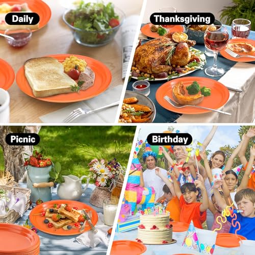 Orange Plastic Plates - 50 Count, 10x12 Inch Oval Disposable Tableware