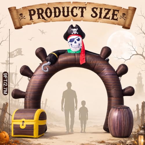 Halloween Inflatable Pirate Ship Arch 9FT Outdoor Decor with Lights - Pirate Variation