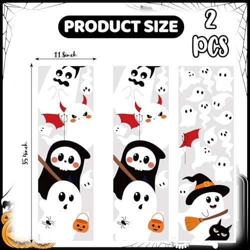Ghost Halloween Door Stickers - Cute Ghost Wall Decals for Indoor Outdoor Decoration, 35.4 x 11.8 Inches, 2 Sheets