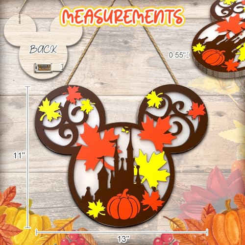 Yellow Fall Wreath Mouse Pumpkin Lantern Door Sign with Light - Thanksgiving Decor