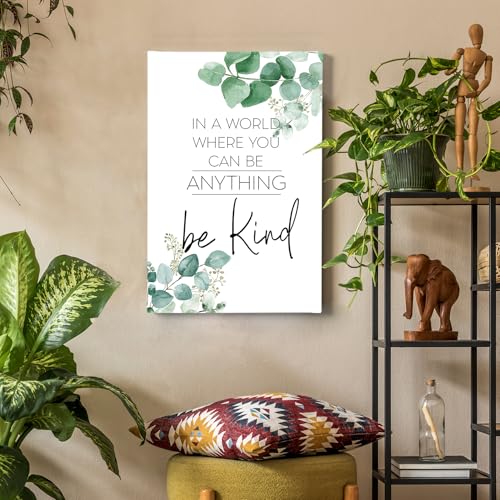 Be Kind Inspirational Framed Canvas Wall Art - Eucalyptus Botanical Motivational Decor 16x24 - Variation of Be Kind6