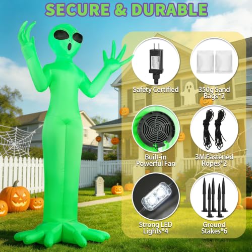 10FT Giant Halloween Alien Inflatable Outdoor Decoration with LED Lights