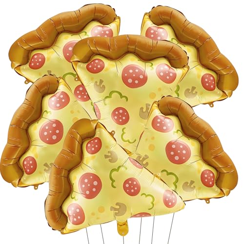 Giant Pizza Foil Balloons Set - 6 Realistic Pepperoni Pizza Party Decorations - Brown Variation